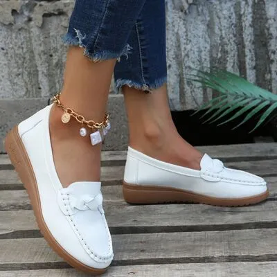 Geweven wedge hak loafers