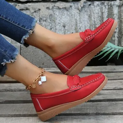 Geweven wedge hak loafers
