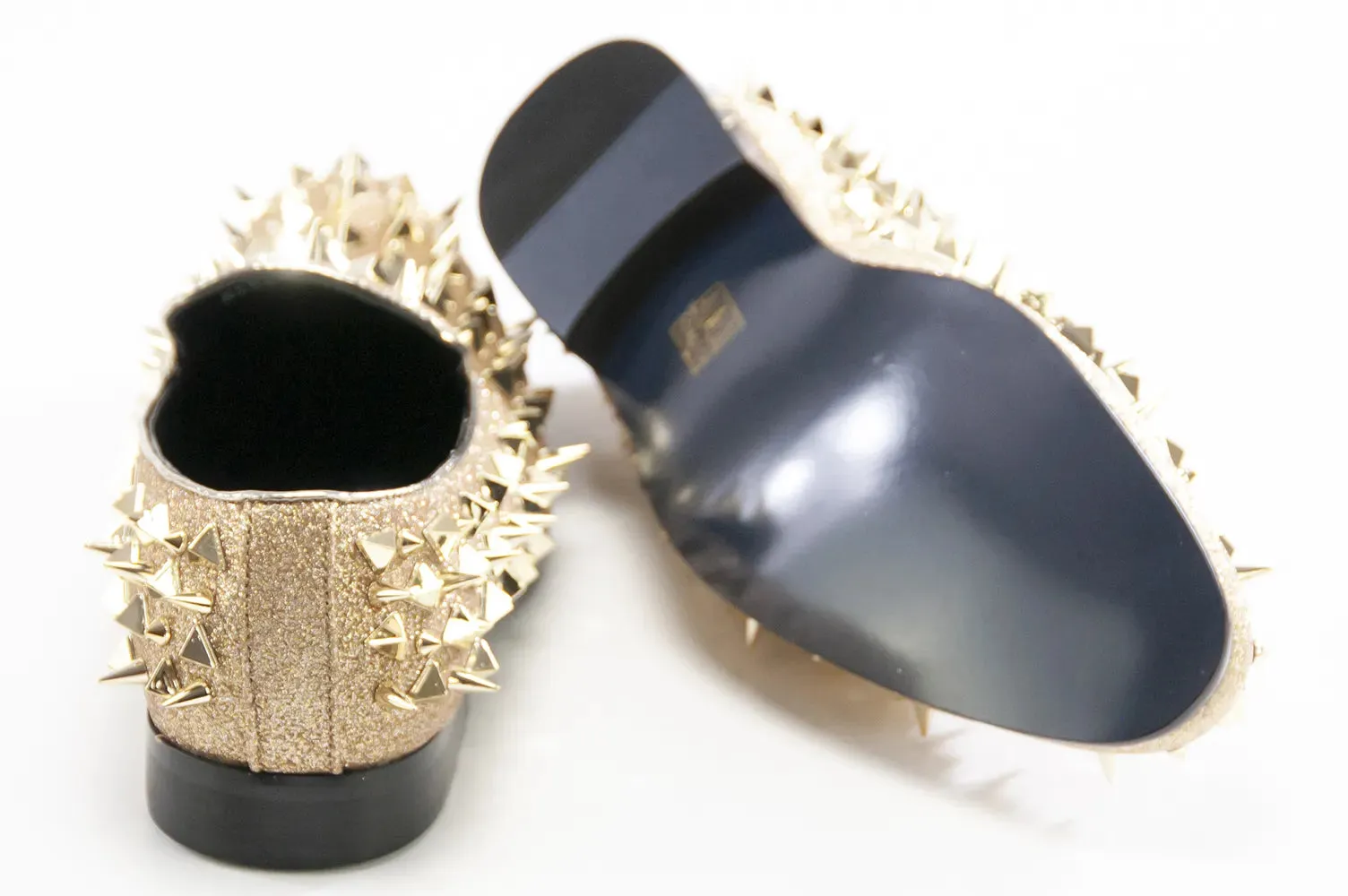 Gold Glittered Spiked Loafers