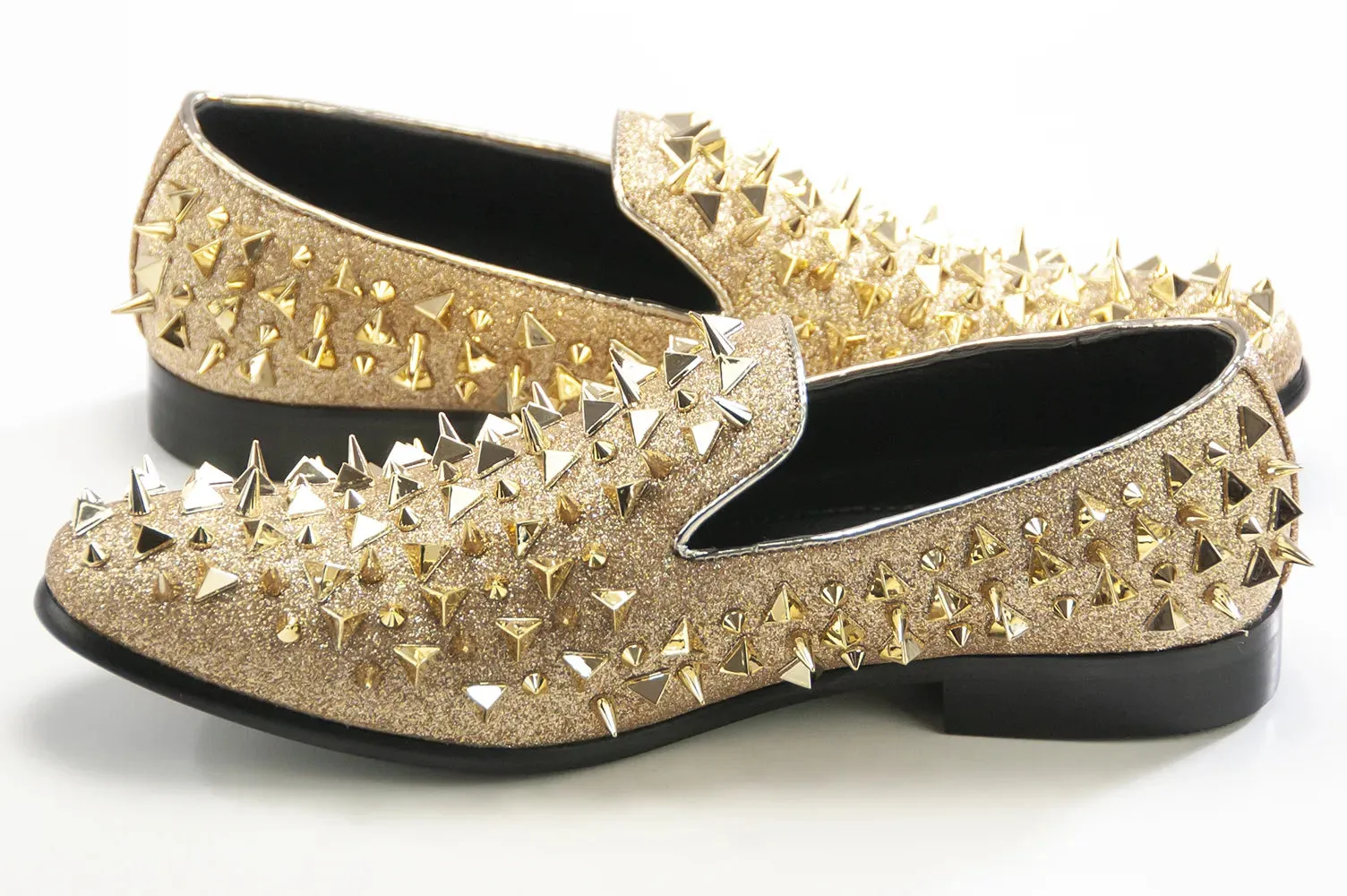 Gold Glittered Spiked Loafers
