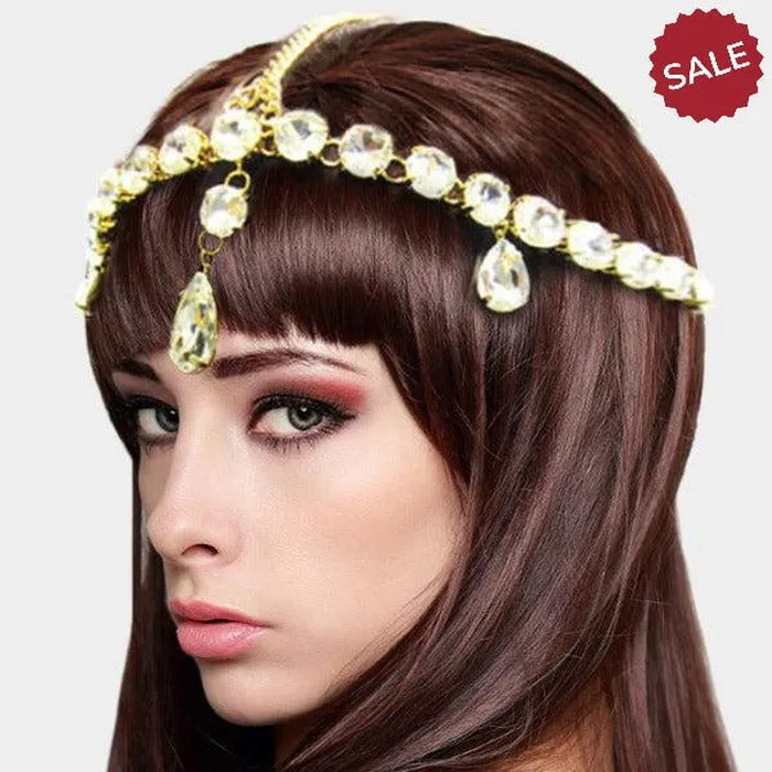Gold Head Chain Round Teardrop Stones
