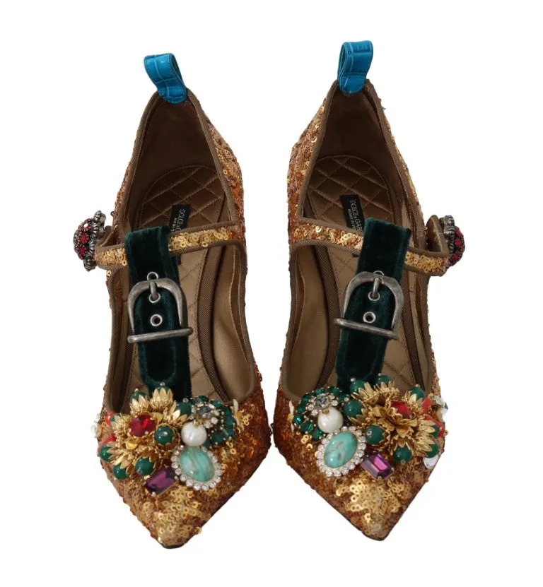 Gold Sequin Leather Crystal Sandal