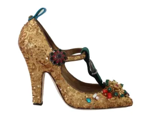 Gold Sequin Leather Crystal Sandal