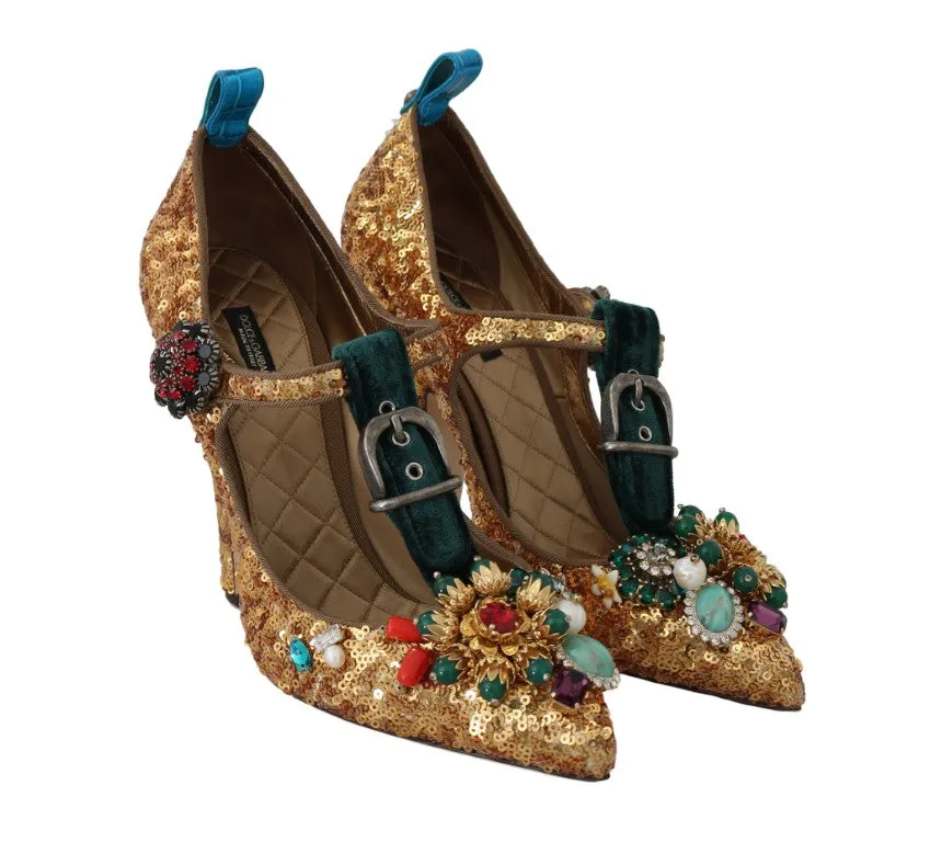 Gold Sequin Leather Crystal Sandal