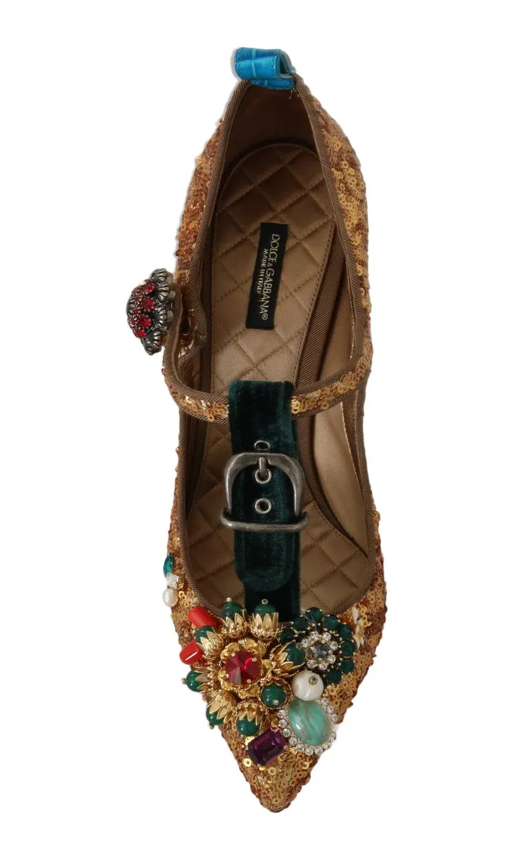Gold Sequin Leather Crystal Sandal