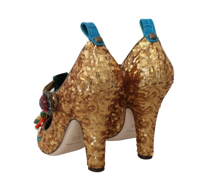 Gold Sequin Leather Crystal Sandal