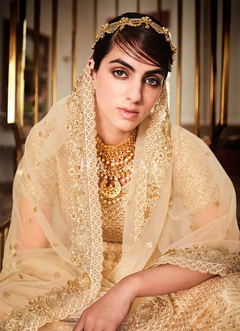 Golden Beige Embroidered Lehenga Choli