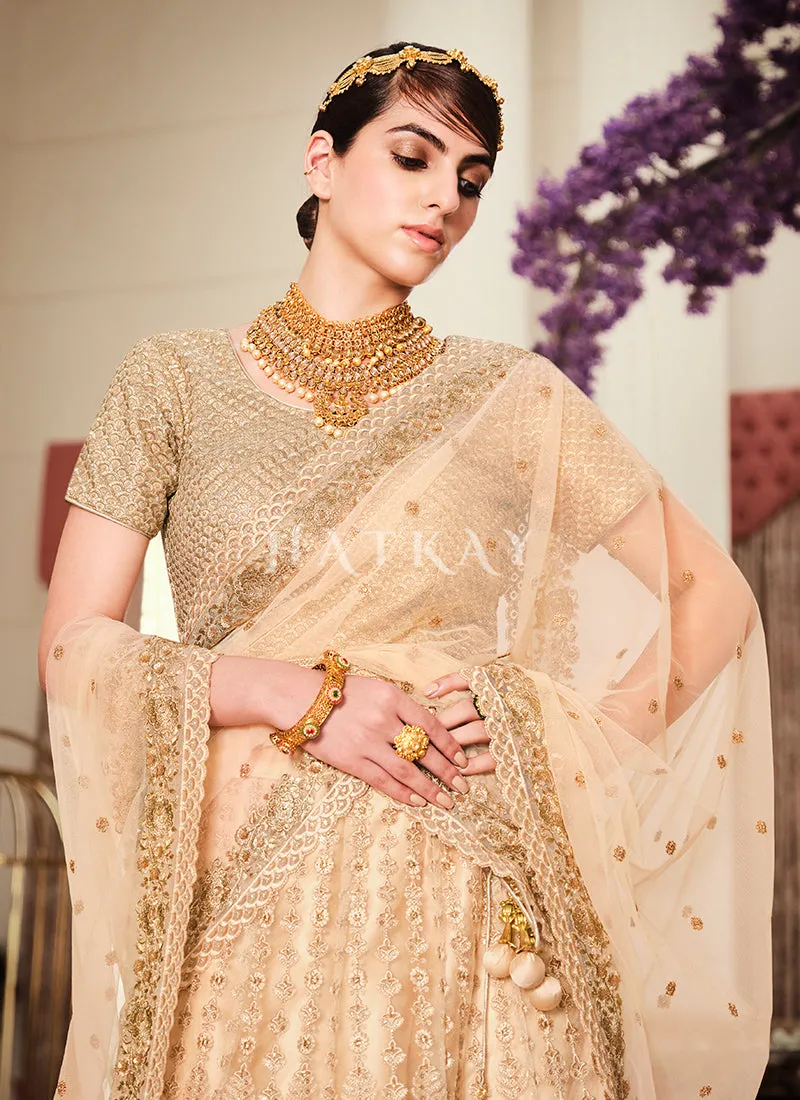 Golden Beige Embroidered Lehenga Choli