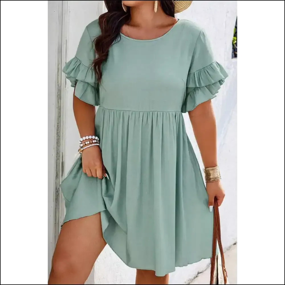 Grass Green Mini Dress: Ruffle Hem, Ready to Rumba!