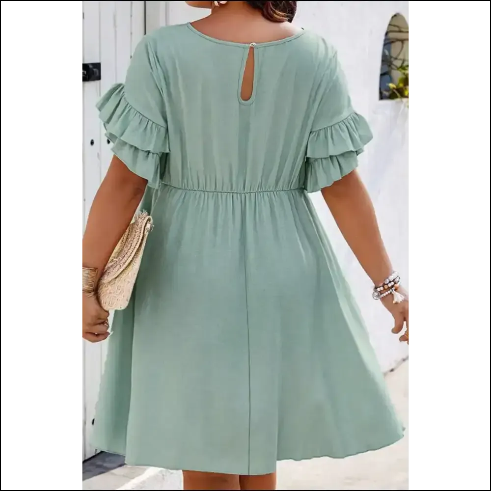 Grass Green Mini Dress: Ruffle Hem, Ready to Rumba!