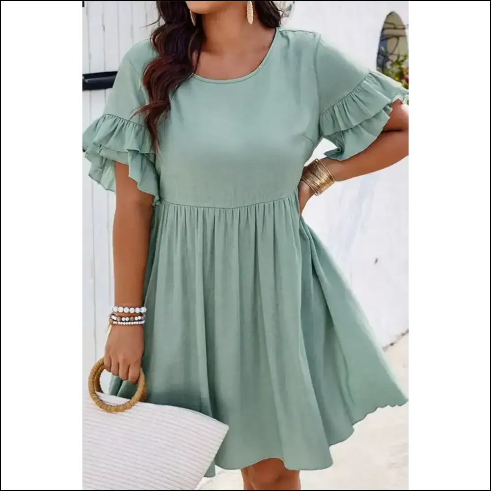 Grass Green Mini Dress: Ruffle Hem, Ready to Rumba!
