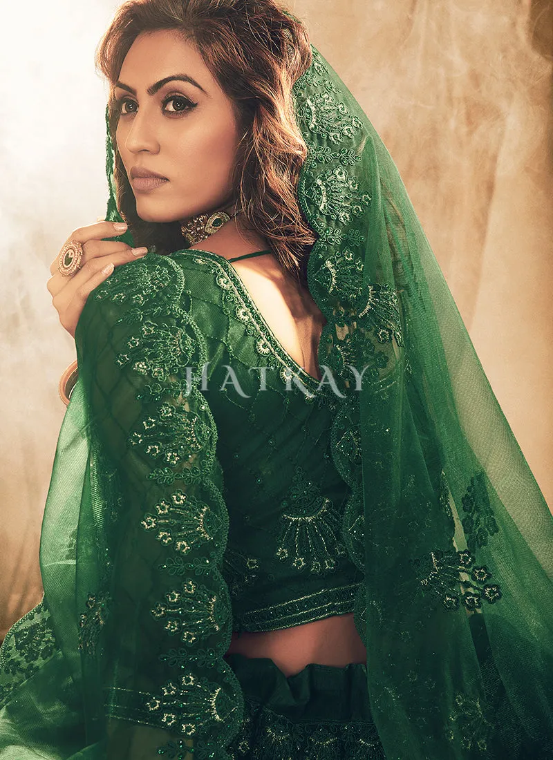 Green Designer Embroidery Wedding Lehenga Choli