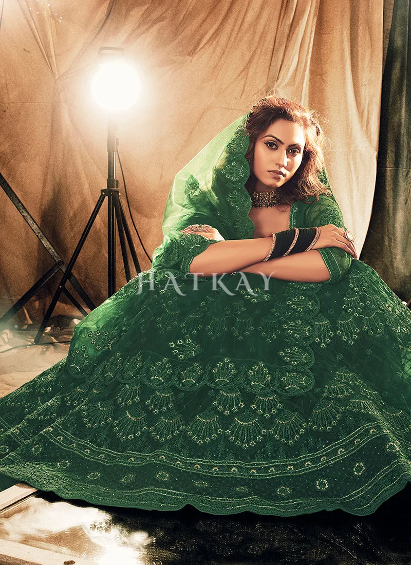 Green Designer Embroidery Wedding Lehenga Choli