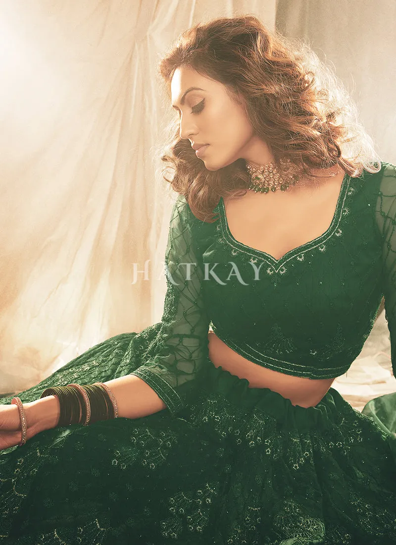 Green Designer Embroidery Wedding Lehenga Choli