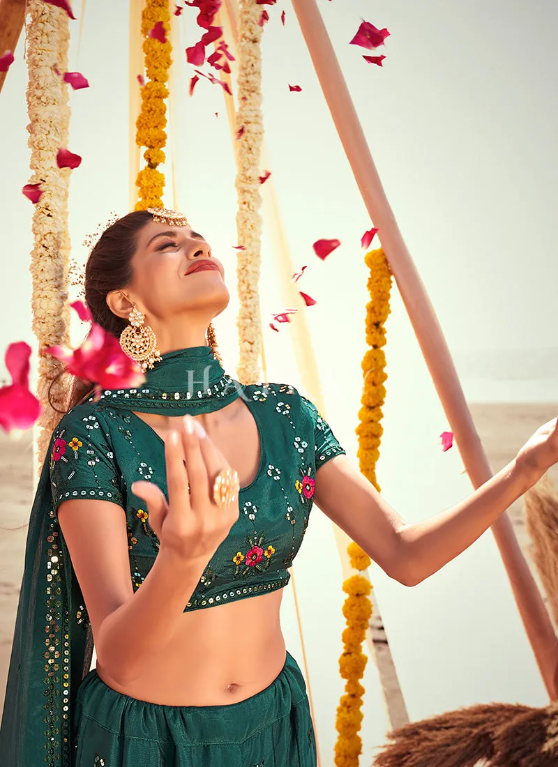 Green Embroidered Wedding Lehenga Choli