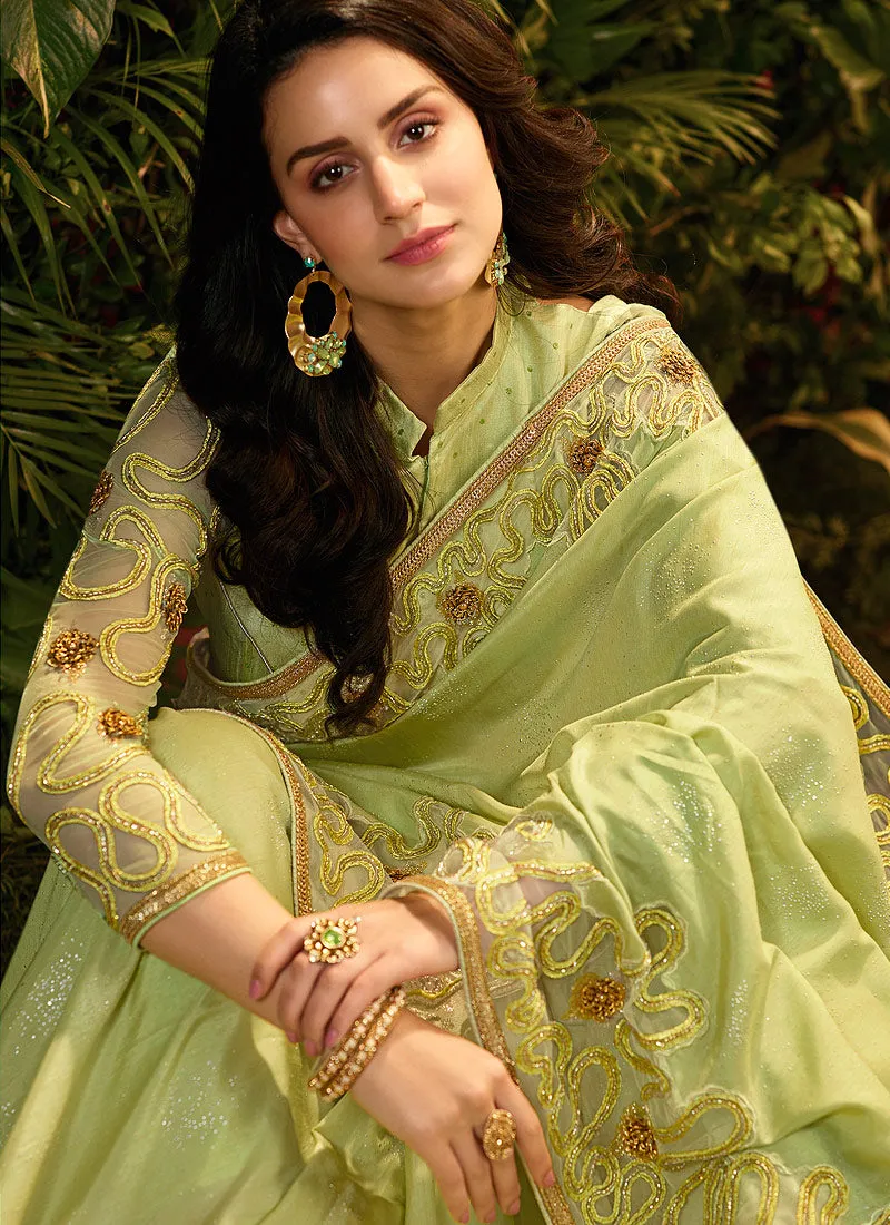 Green Golden Embroidered Bridal Saree With Blouse