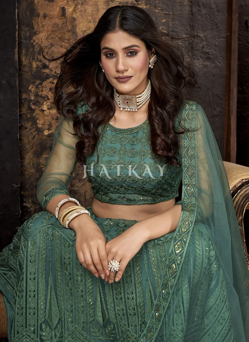 Green Sequence Embroidered Lehenga Choli