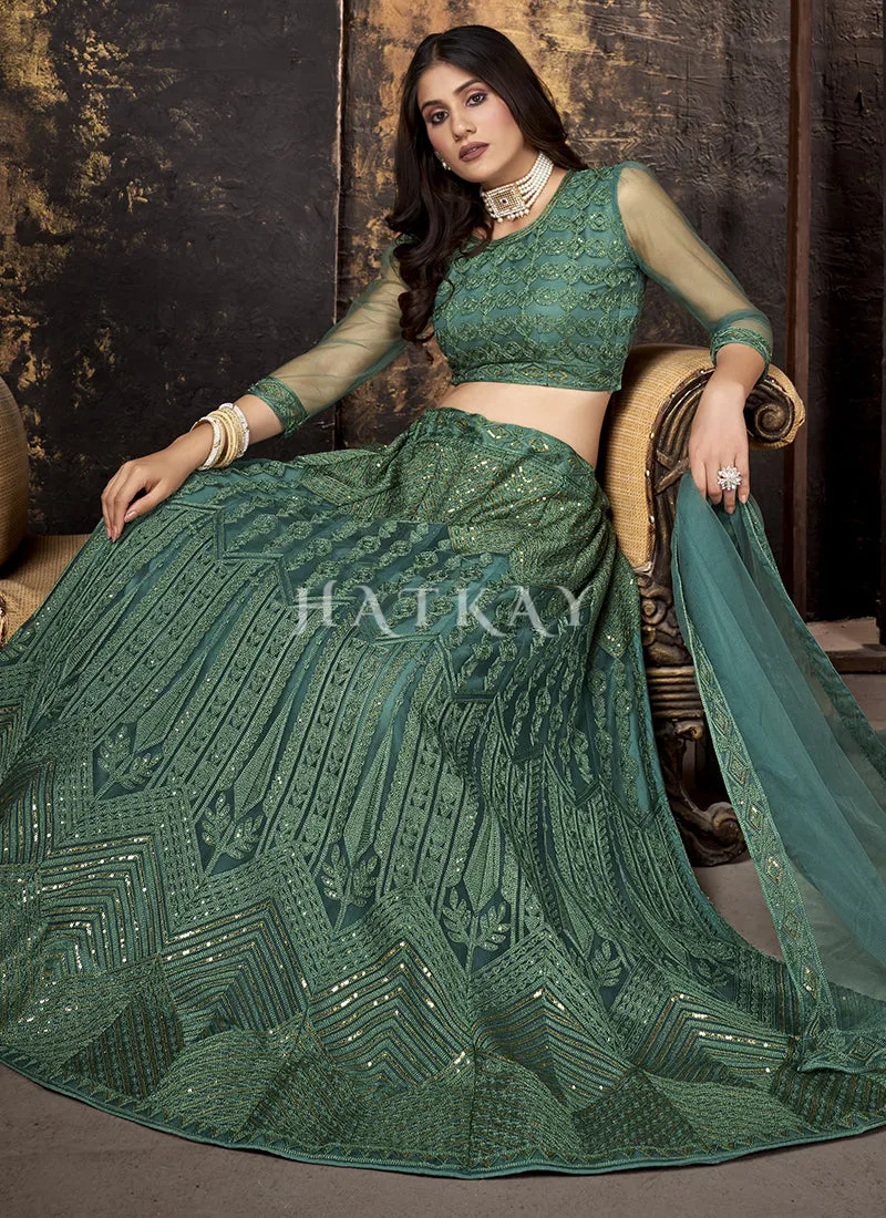 Green Sequence Embroidered Lehenga Choli