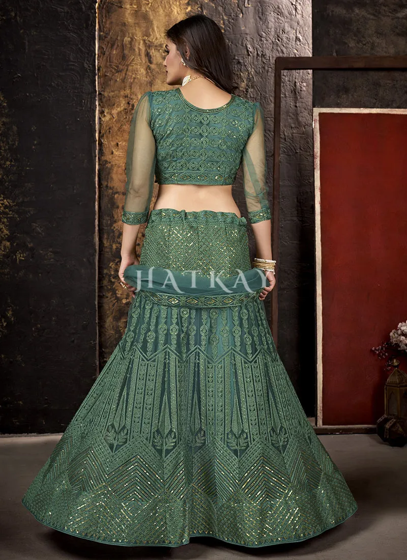 Green Sequence Embroidered Lehenga Choli