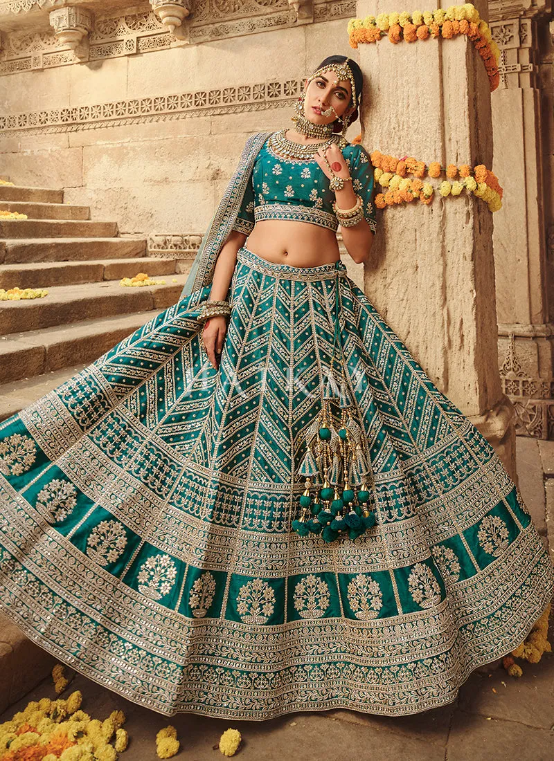 Green Zari Embroidered Bridal Lehenga Choli