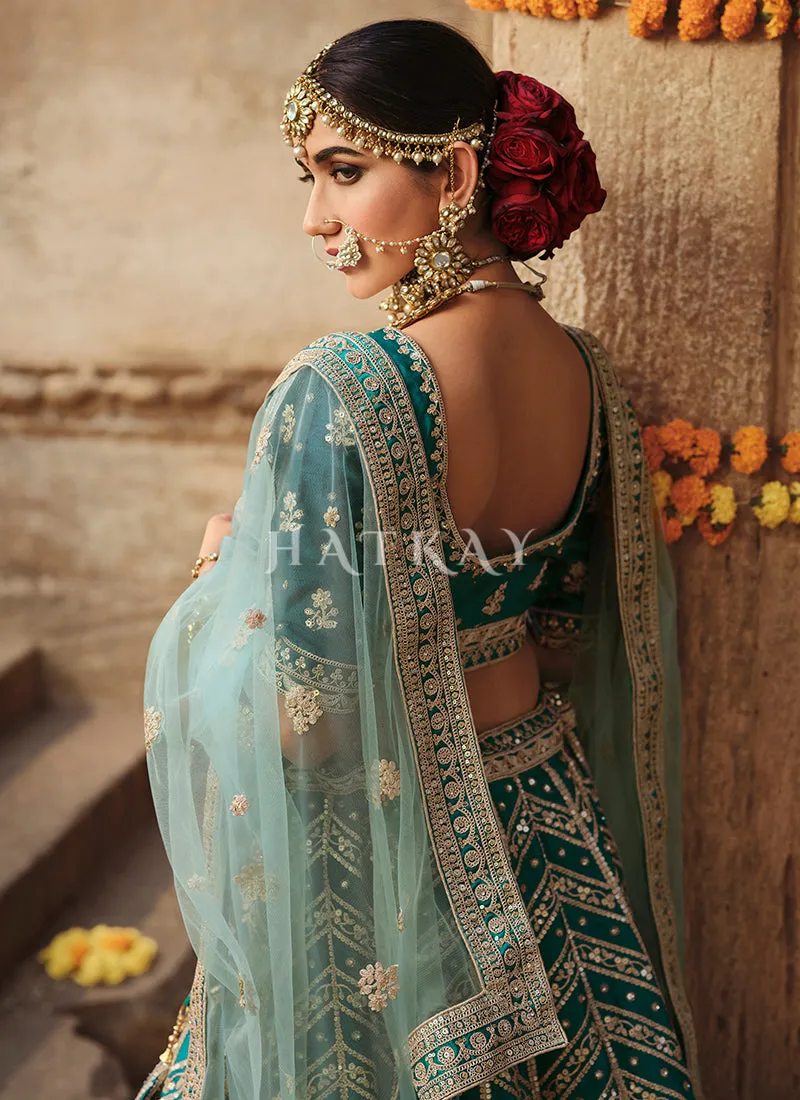 Green Zari Embroidered Bridal Lehenga Choli