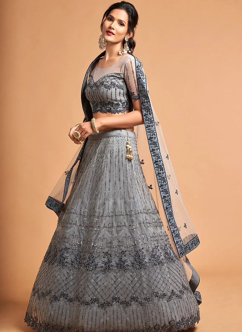 Grey Embroidered Designer Lehenga Choli