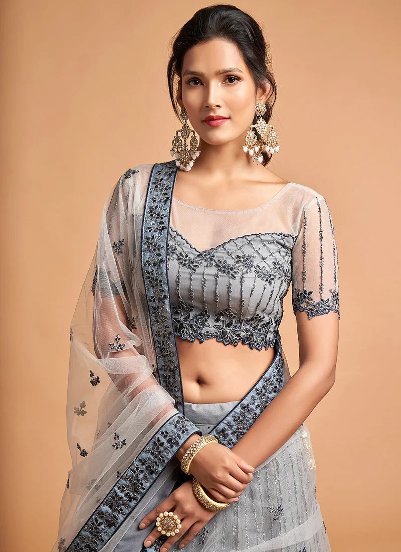 Grey Embroidered Designer Lehenga Choli