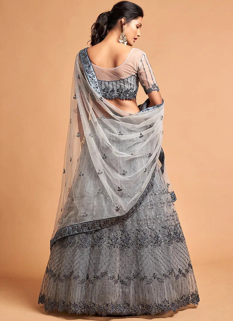 Grey Embroidered Designer Lehenga Choli