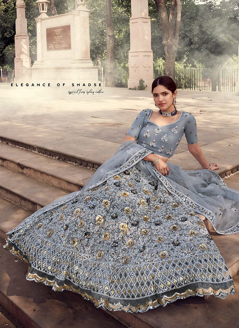 Grey Golden Sequence Lehenga Choli