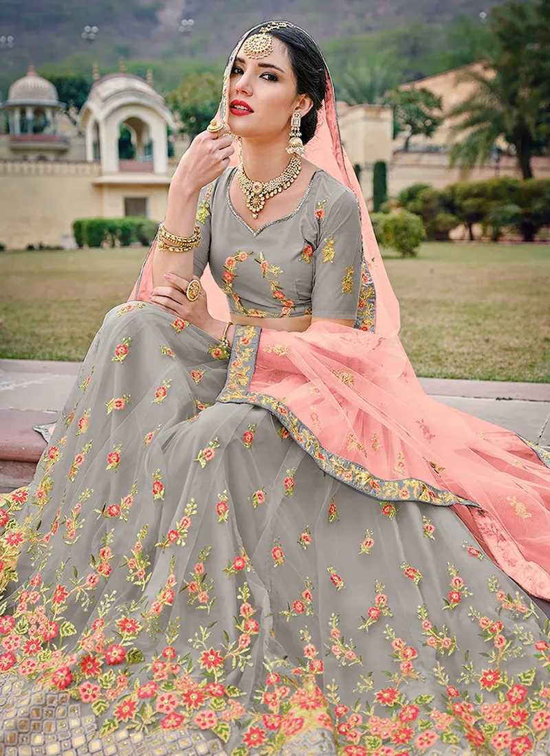Grey Multi Embroidery Traditional Lehenga Choli