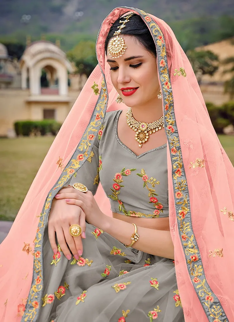 Grey Multi Embroidery Traditional Lehenga Choli