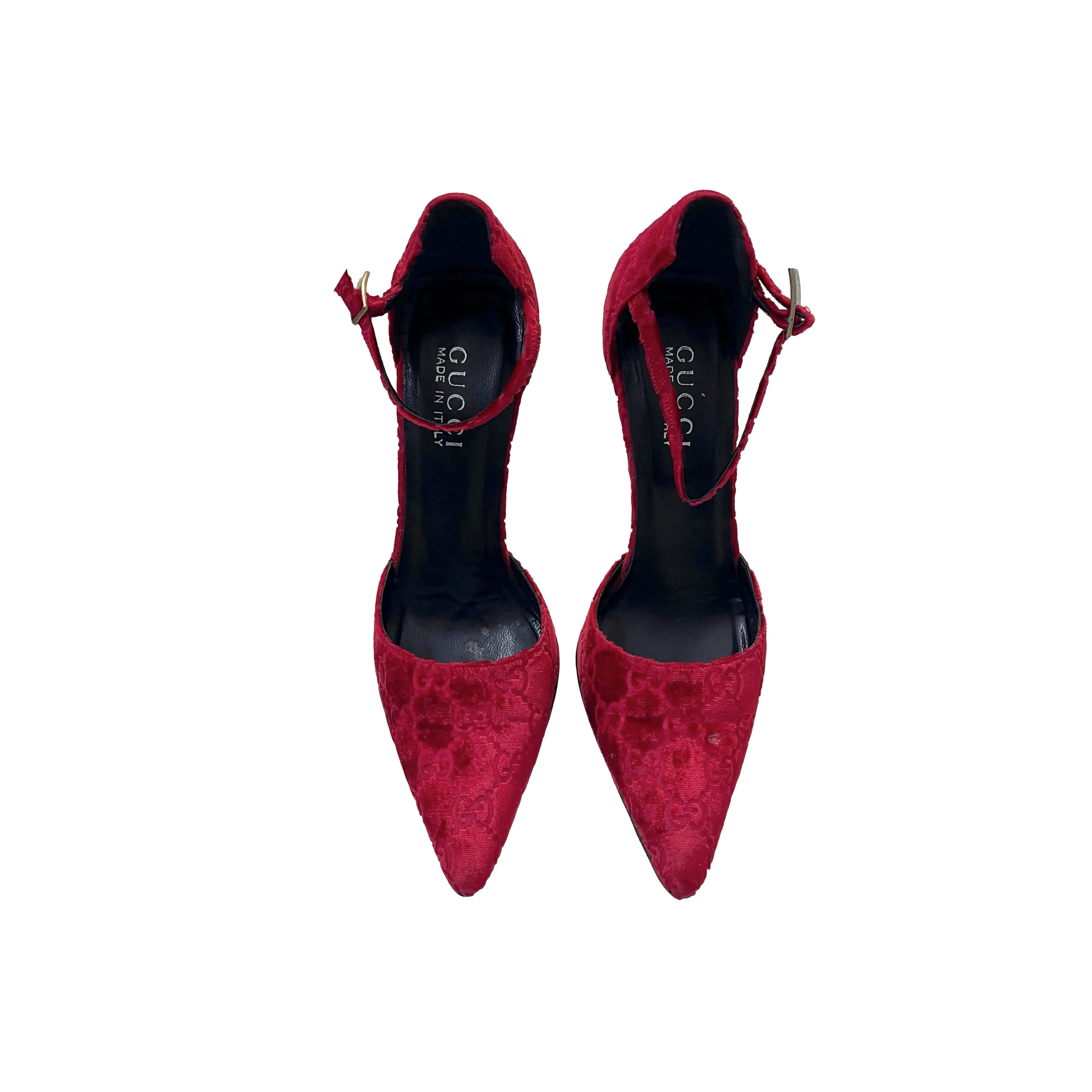 Gucci Red Velvet Logo Heels