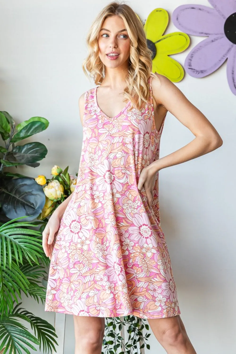 Hazel Blues® |  Heimish Floral V-Neck Tank Dress with Pockets
