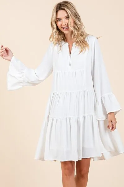 Hazel Blues® |  Mittoshop Tiered Notched Flare Sleeve Dress