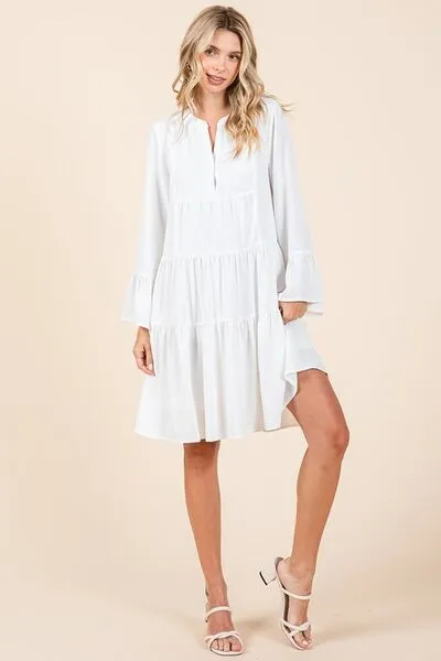 Hazel Blues® |  Mittoshop Tiered Notched Flare Sleeve Dress