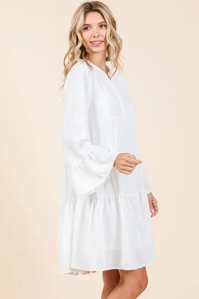 Hazel Blues® |  Mittoshop Tiered Notched Flare Sleeve Dress