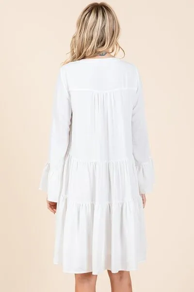 Hazel Blues® |  Mittoshop Tiered Notched Flare Sleeve Dress