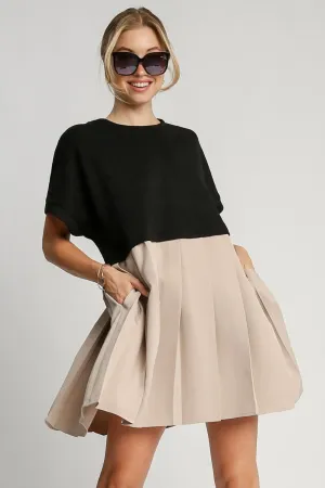 Hazel Blues® | Umgee Round Neck Pleated Dress with Side Pockets