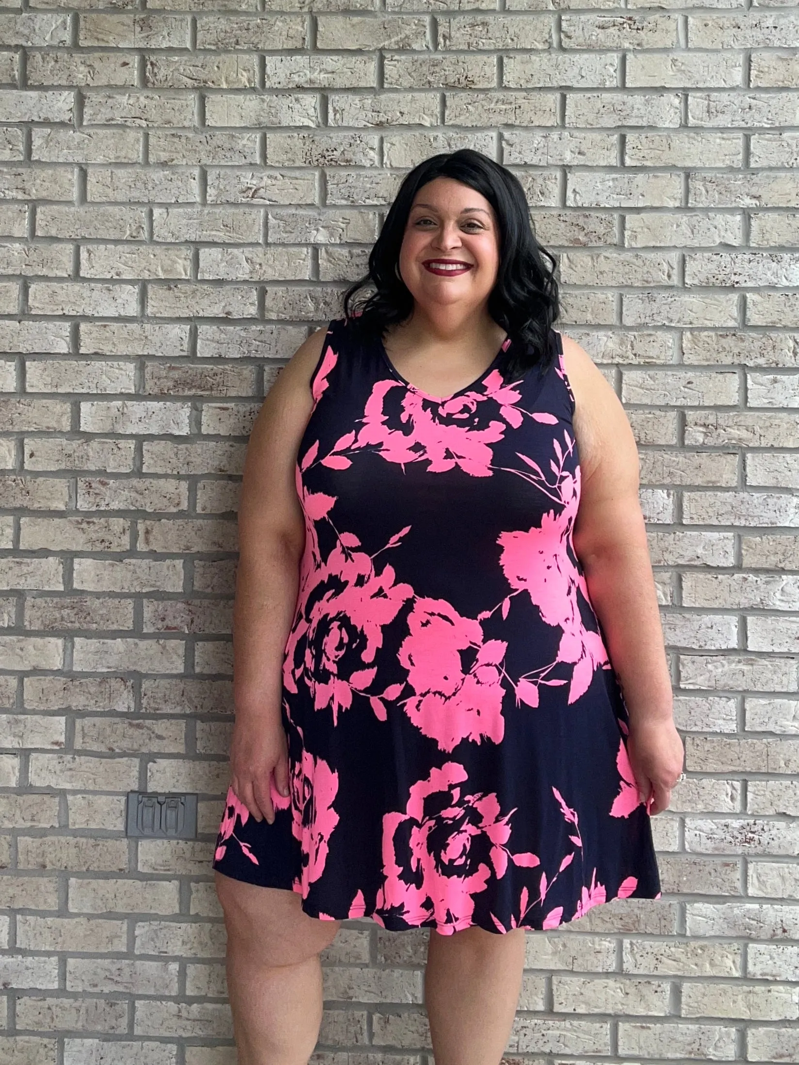 Heimish Floral V-Neck Tank Dress with Pockets