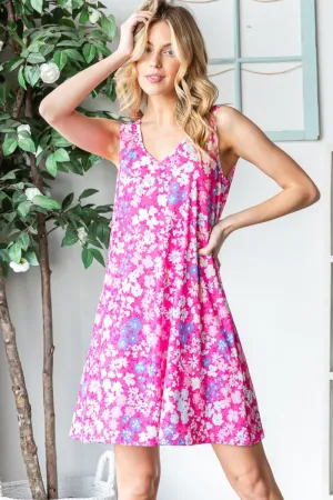 Heimish Floral V-Neck Tank Dress with Pockets