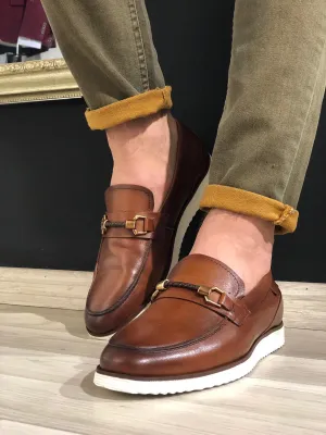 Heritage Buckle Detail Tan Loafers