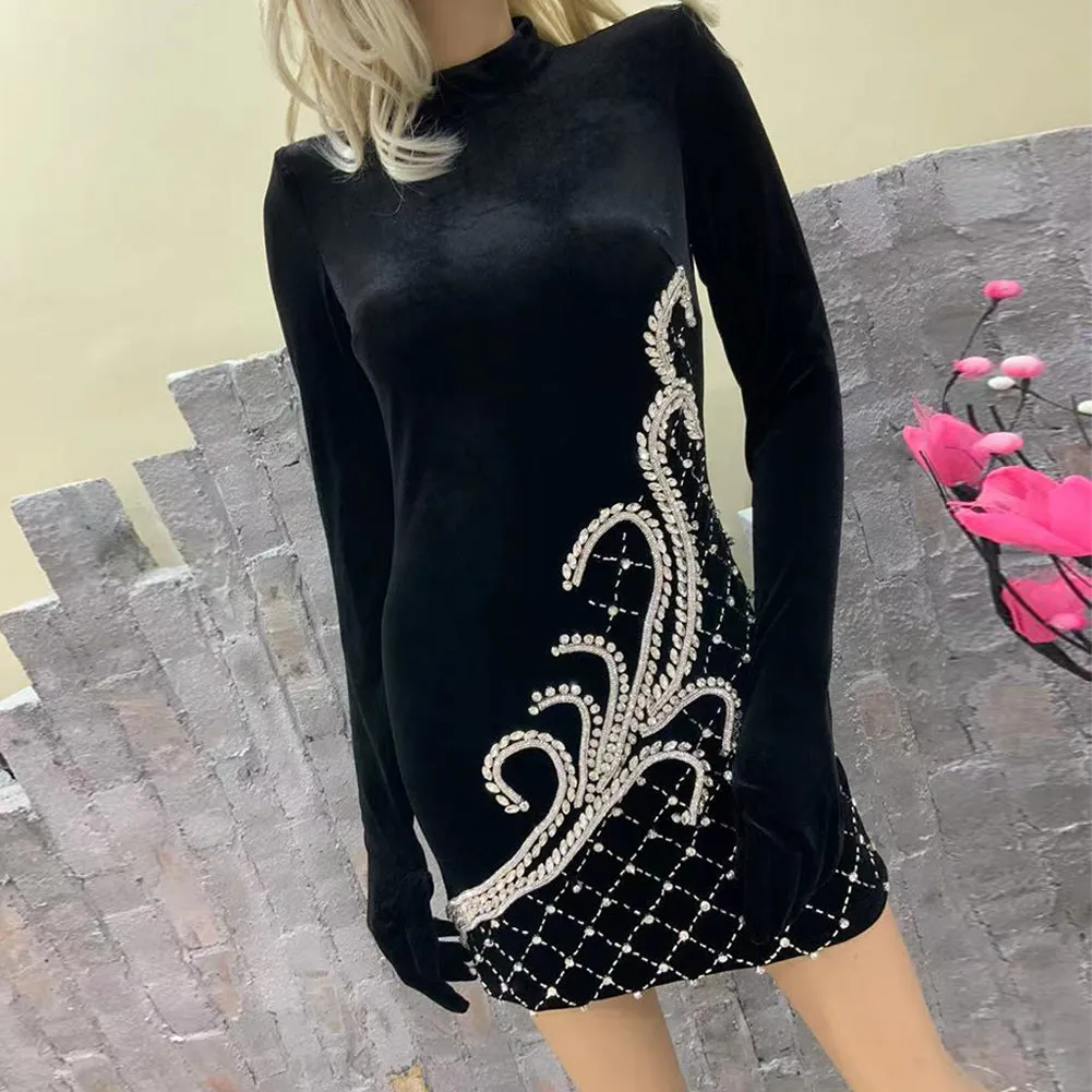 High Neck Long Sleeve Skintight Mini Bodycon Dress HT937