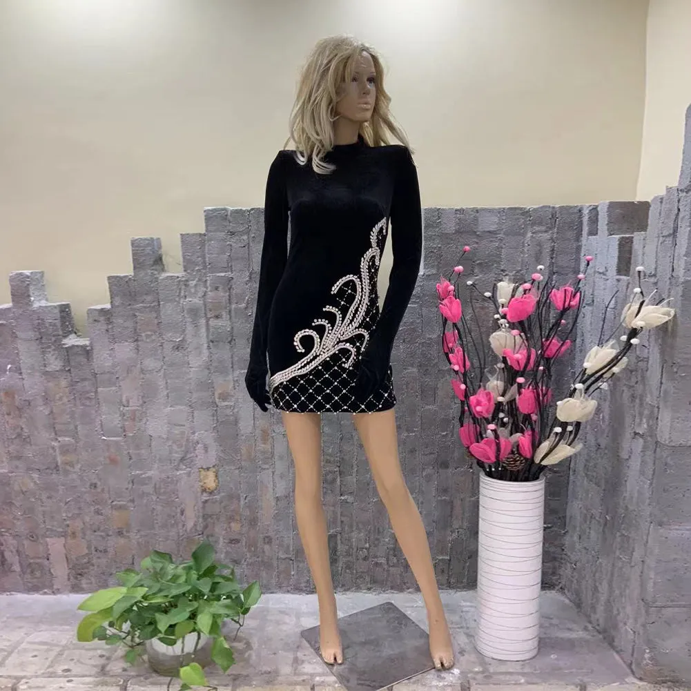 High Neck Long Sleeve Skintight Mini Bodycon Dress HT937