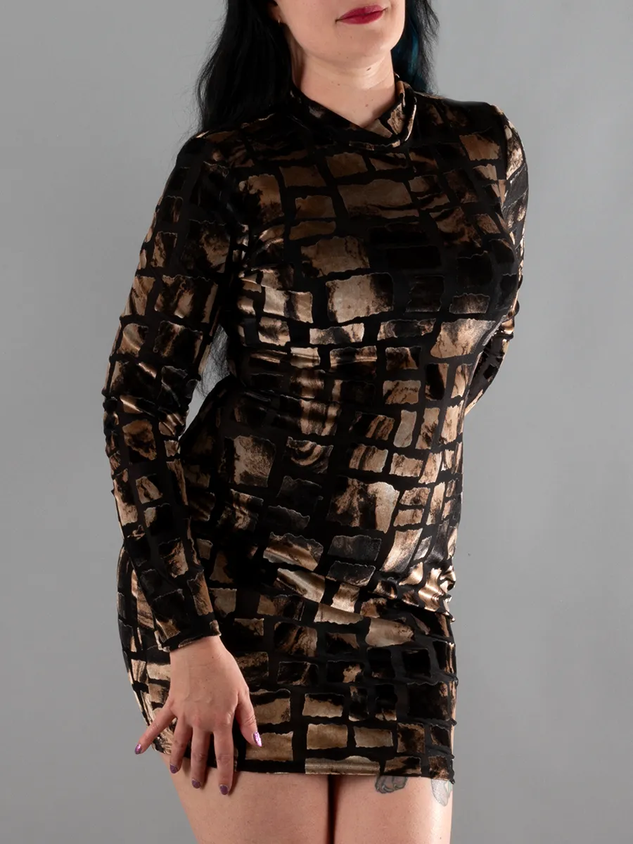 High Neck Marbled Print Dress
