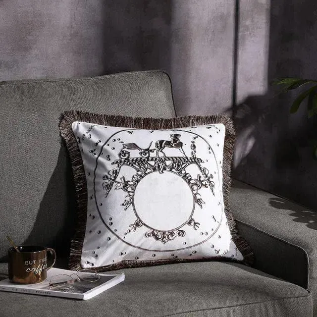 Horse on Top of the World Fringed Velvet Double-sided Pillow Cover