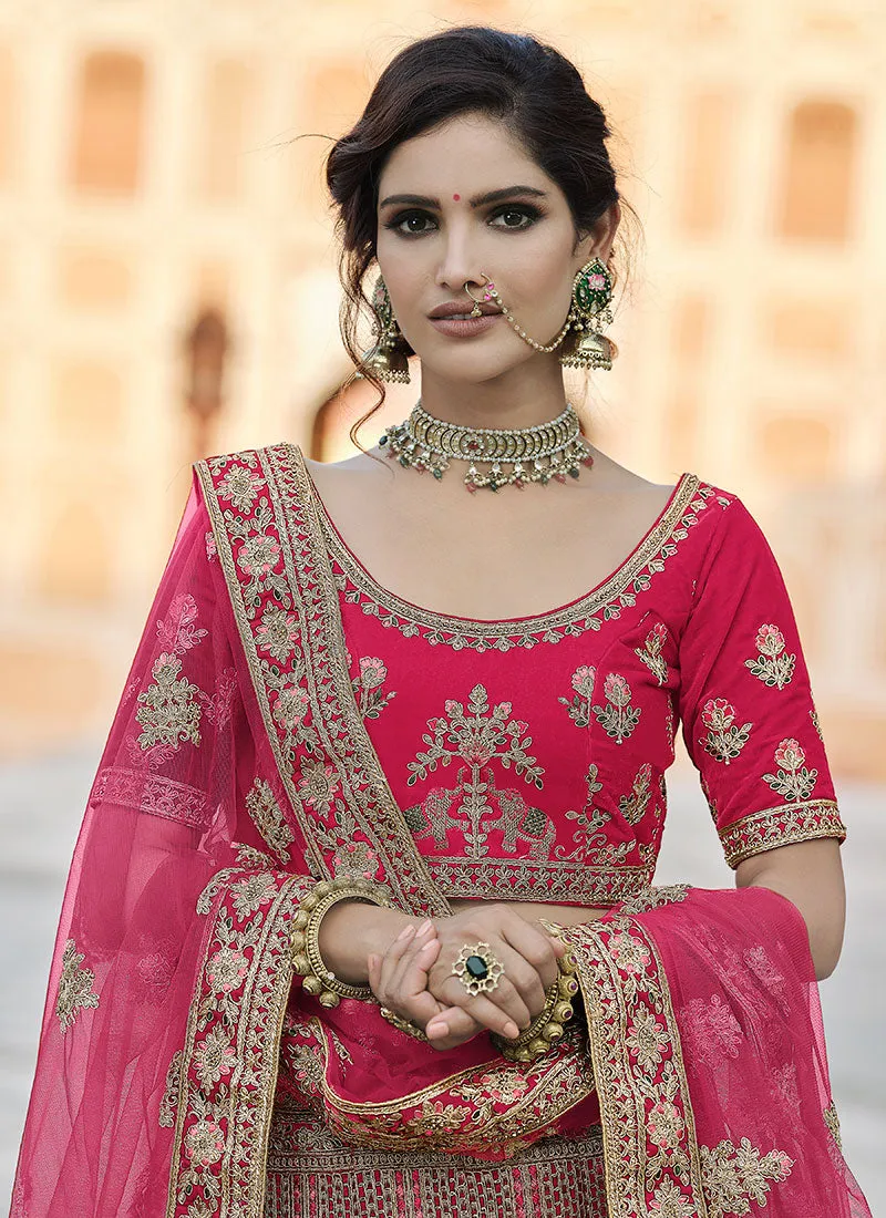 Hot Pink Zari And Zarkan Embroidered Lehenga Choli And Dupatta