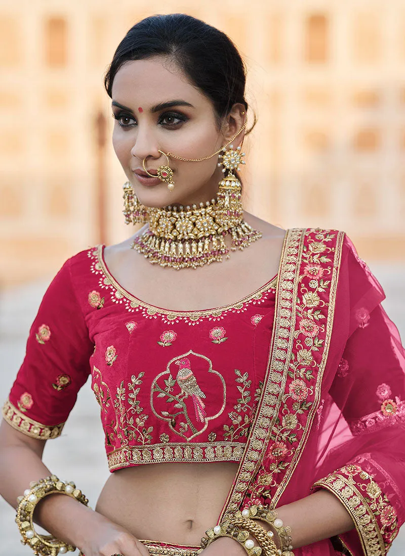 Hot Pink Zari And Zarkan Embroidered Lehenga Choli And Dupatta