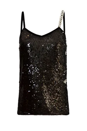 Ilona Rich Black Sequin Cami Top
