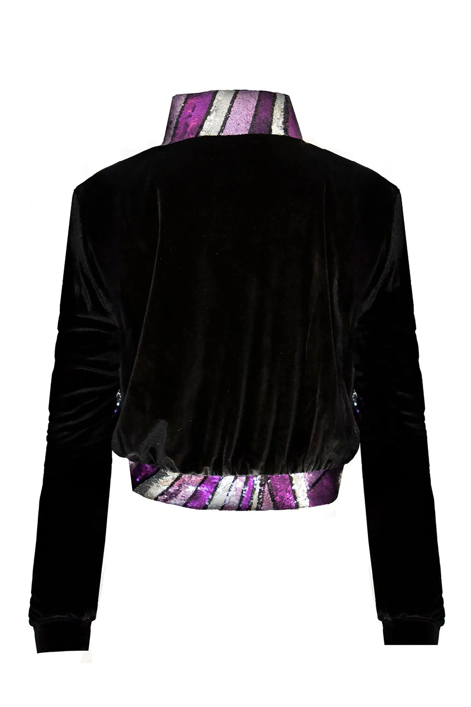 Ilona Rich Black Velvet Purple Sequin Detail Crop Jacket