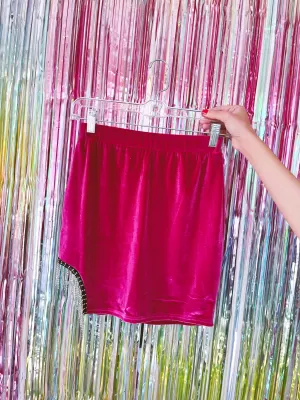 Imperial Velvet Rhinestone Mini Skirt - Pink